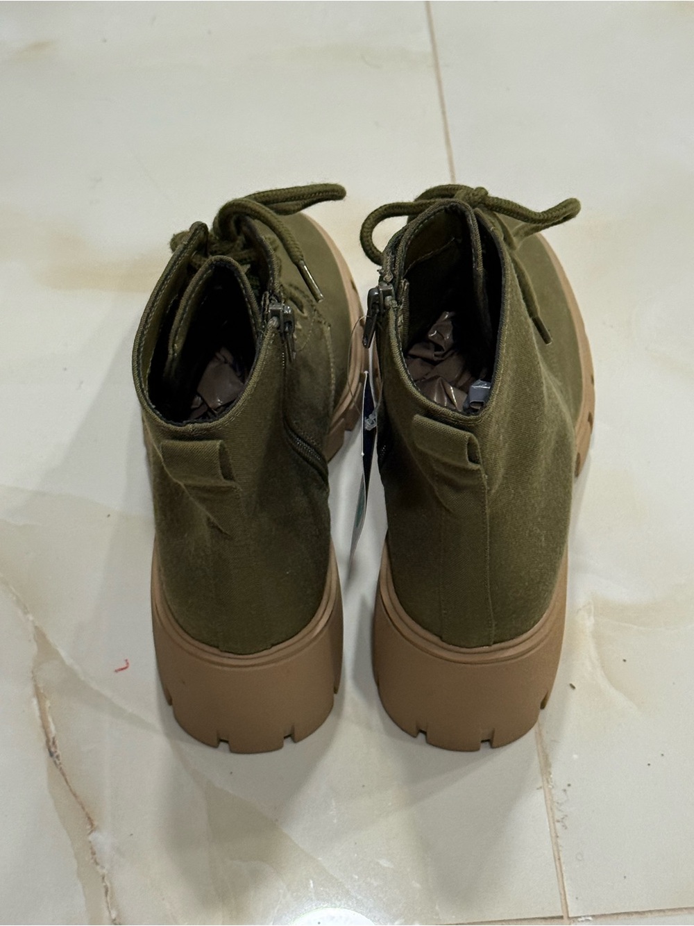 Olive Green Lace-Up Women's Combat Boots - Picture 5 of 8